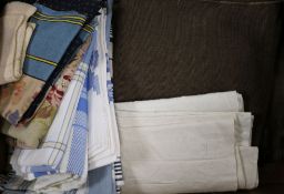 A quantity of French ticking, Damask table linen, etc.