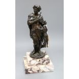 Bayer, A figural 19th century bronze of a huntsman holding a hare, signed, height 38cm