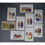A collection of comic postcards and cigarette cards etc., comprising a scrap album of postcards in