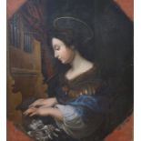 After Carlo Dulci St. Cecilia, oil on canvas laid on board, Angel playing a misericord, 96 x 80cm,