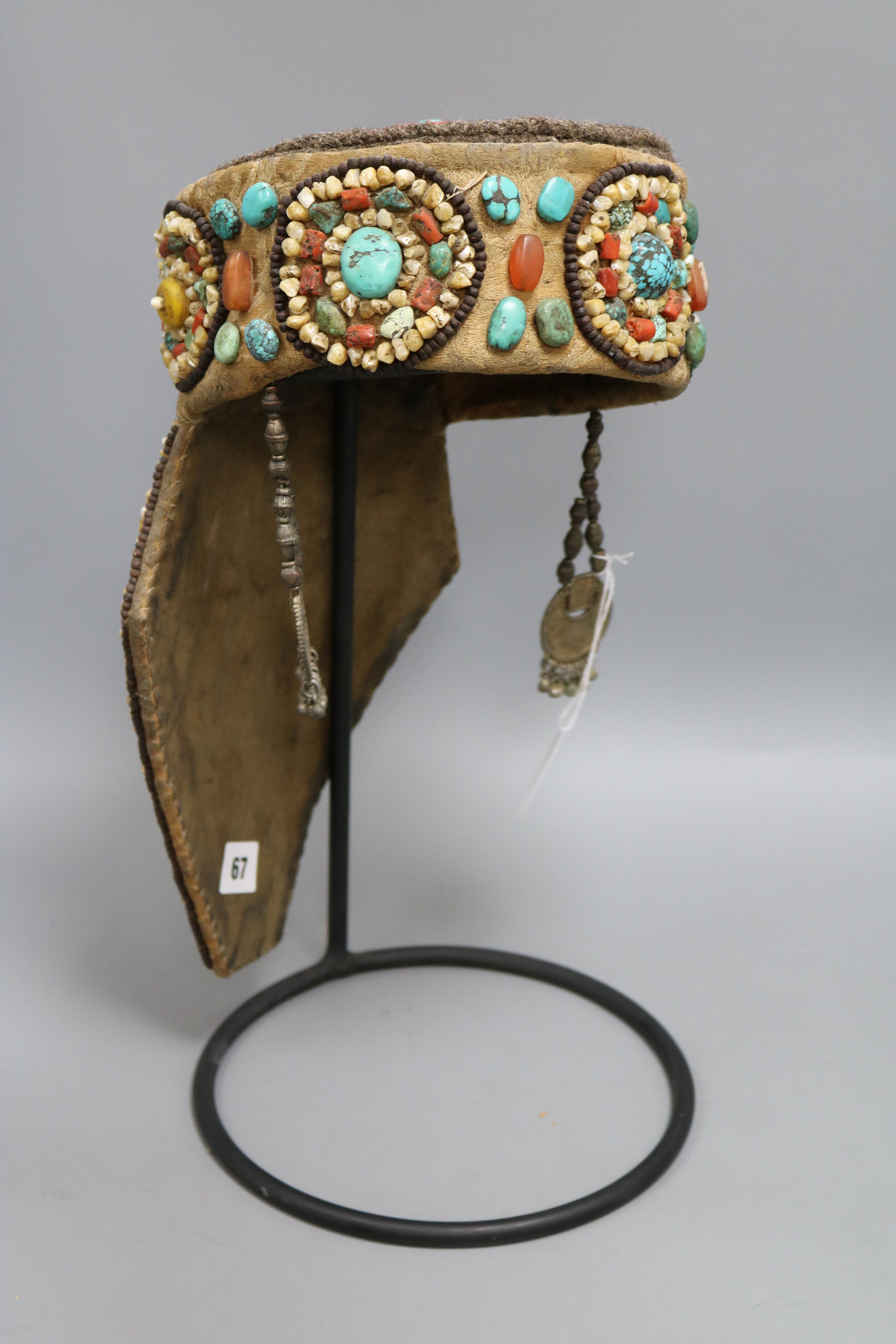 A Tibetan headpiece on stand - Image 2 of 3