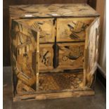 A Japanese parquetry chest/cabinet W.54cm