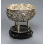 A late 19th/early 20th century Chinese white metal incense burner by Tuck Chang & Co, on hardwood