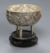 A late 19th/early 20th century Chinese white metal incense burner by Tuck Chang & Co, on hardwood