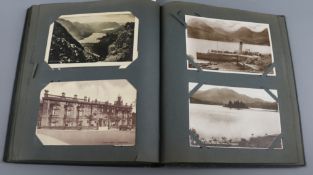 A postcard album containing approximately 205 black and white UK and Alpine cards, mainly 1930's-