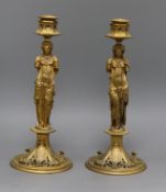 A pair of Grecian revival ormolu candlesticks height 27cm