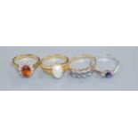 Two 18ct gold and gem set rings including baroque pearl and citrine and diamond, a 9ct gem set