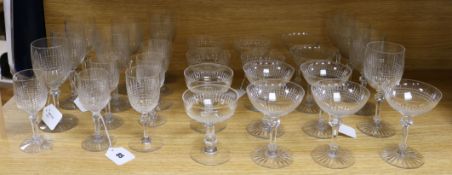 A part suite of Baccarat 1930's 'Nancy' pattern crystal stemware, comprising seven small wines, nine