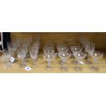 A part suite of Baccarat 1930's 'Nancy' pattern crystal stemware, comprising seven small wines, nine