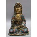 A Chinese gilt metal and polychrome figure of Guan Yin height 41cm