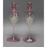 A pair of Venetian glass candlesticks height 29cm