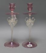 A pair of Venetian glass candlesticks height 29cm