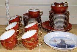 A Royal Copenhagen 'Langelinie' plate and a B & Co Limoges part teaset retailed by Mortlocks Ltd