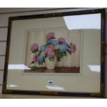 William Affleck (1868-1943) aka William Carruthers, watercolour, still life of hydrangeas in a jug