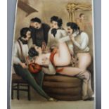 A Victorian gentleman in an erotic orgy scene, period scene on a ceramic tile 30 x 20cm