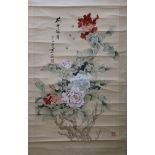 A Chinese scroll painting of flowers