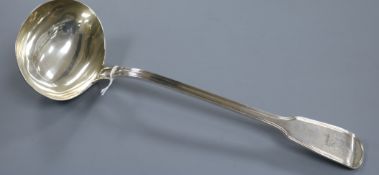 A George IV silver fiddle and thread pattern soup ladle, William Eaton, London, 1829, 33.5cm, 9 oz.
