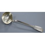 A George IV silver fiddle and thread pattern soup ladle, William Eaton, London, 1829, 33.5cm, 9 oz.