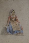 William Evans of Bristol (1809-1858), watercolour, Seated Italian woman, 30 x 20cm, unframed