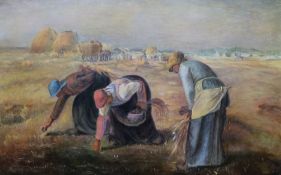 After Francois Millet, oil on canvas, The Gelaners