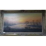 Michael Morris, oil on canvas, Sunset winter view to Arundel, signed, 49 x 100cm