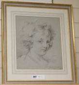 Margaret Carpenter, pencil and chalk, Portrait of a youth 'Master Selwyn', signed, 34 x 29cm