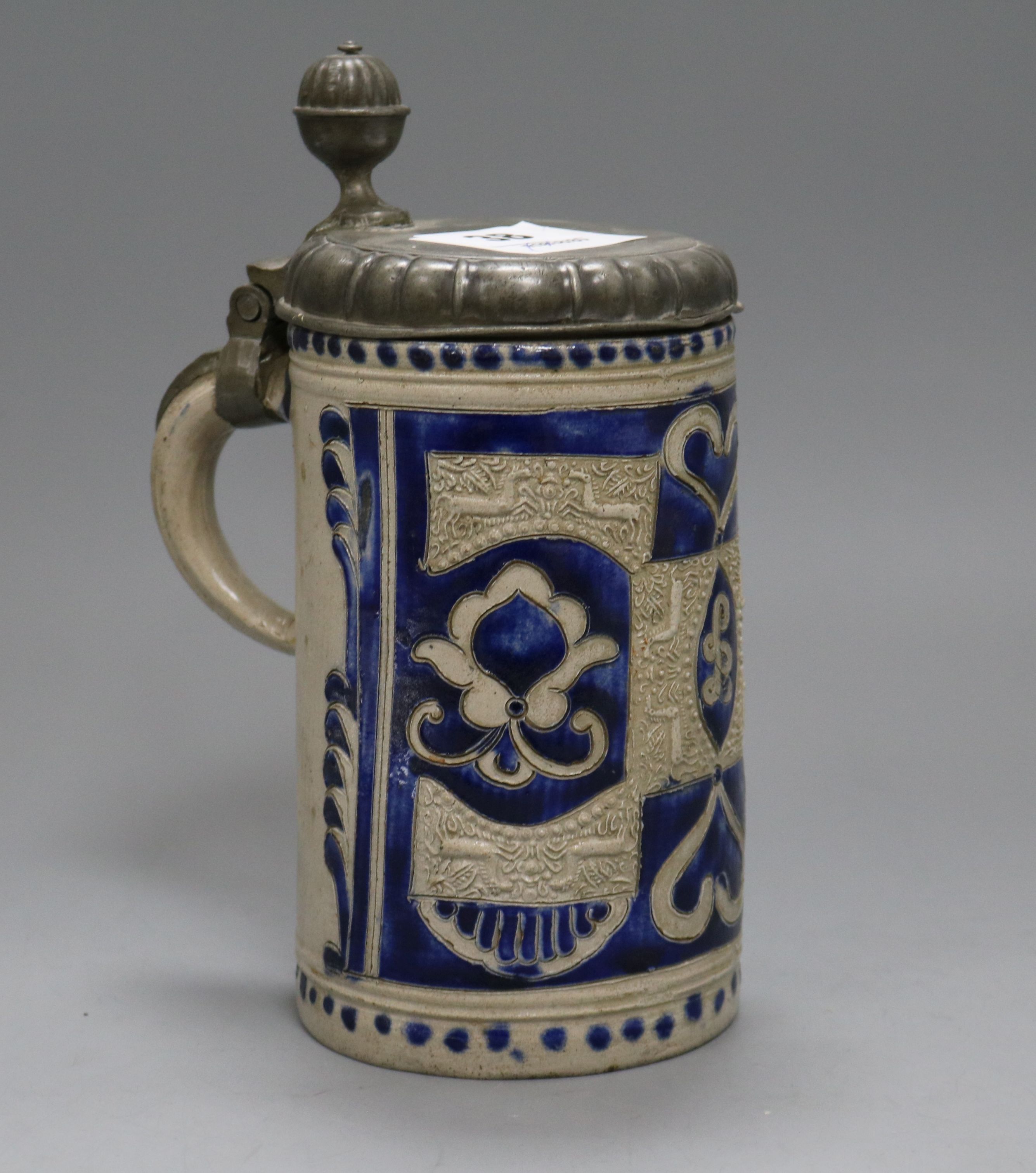 An 18th century German stoneware tankard height 20cm