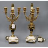 A pair of Regency style ormolu table lamps 44cm high