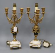 A pair of Regency style ormolu table lamps 44cm high