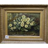 J. Castle, oil on canvas, Still life of Primroses, signed and dated 1886, 25 x 34cm