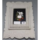A pietra dura plaque in carved frame height 36cm