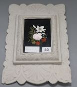 A pietra dura plaque in carved frame height 36cm