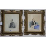 Victorian School, pair of watercolours, Portraits of a Reverend and his wife, c.1850, 30 x 24cm