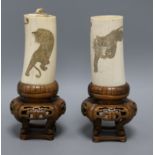 A pair of Meiji ivory tusk vases