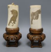 A pair of Meiji ivory tusk vases