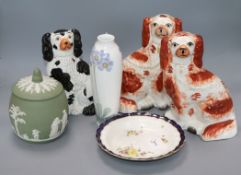 Mixed ceramics, including a Swedish Rorstrand Art Nouveau vase by Mela Anderberg, decorated with