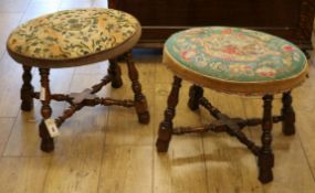 Two similar oval upholstered stools W.53cm each