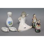 A Herend vase, two dishes, Lladro figure and two others