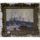 Herman Dieste (German b.1931), oil on canvas, River landscape under snow, signed, (Gladwell label