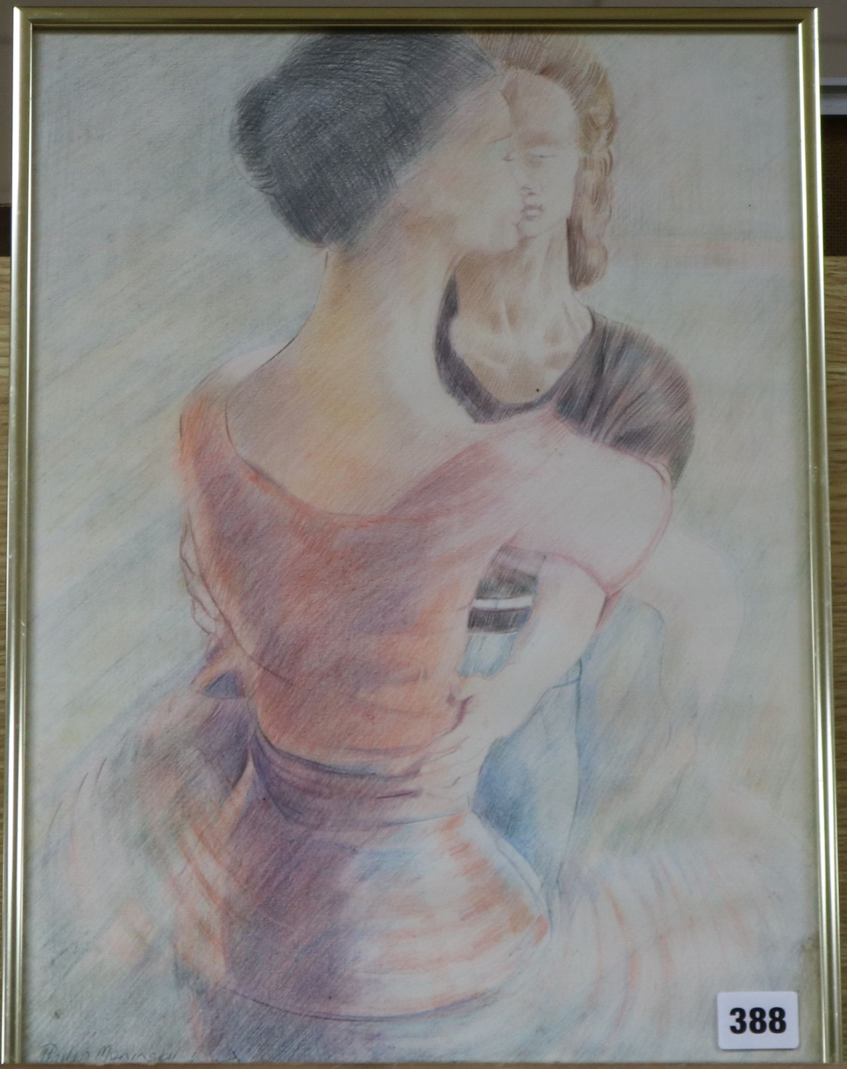 Philip Meninsky, coloured pencil, 'Dancing', signed, 42 x 31cm