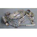 A pair of George III sauce ladles, London, 1799, a Liberty & Co amethyst set napkin ring and a