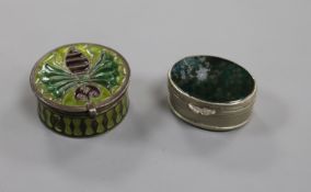 A plique a jour silver and enamel box and a moss agate box