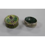 A plique a jour silver and enamel box and a moss agate box