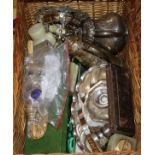 A quantity of plated items including Stag horn handled carving set, tea wares etc