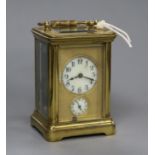 A French gilt brass miniature carriage clock with alarum movement