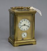 A French gilt brass miniature carriage clock with alarum movement