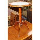 A French kingwood tripod table with inset marble top W.45cm