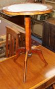 A French kingwood tripod table with inset marble top W.45cm