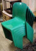 Six Artemide 'Selene' green acrylic stacking chairs