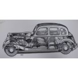 Maximilian Attila Millar, c.1890-1973, ink and wash, cutaway study of a Rover 14 for the Auto Car